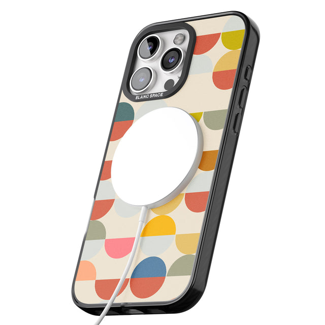 iPhone 16 Pro Max Abstract Retro Shapes: Colourful Circles Black Impact Phone Case