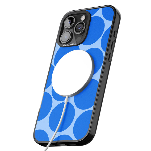 iPhone 16 Pro Max Abstract Retro Shapes: Blue Dots Black Impact Phone Case