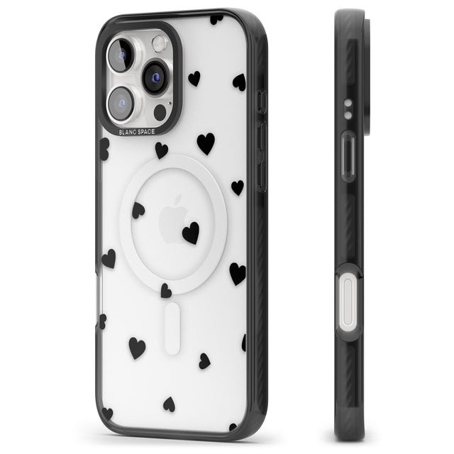 iPhone 16 Pro Max Black Hearts Pattern Black Impact Phone Case