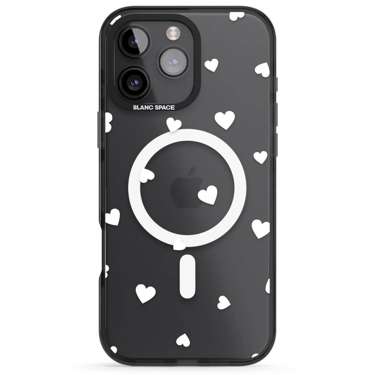 iPhone 16 Pro Max White Hearts Pattern Black Impact Phone Case