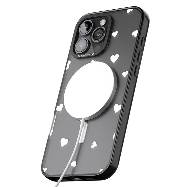 iPhone 16 Pro Max White Hearts Pattern Black Impact Phone Case