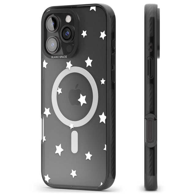 iPhone 16 Pro Max White Stars Pattern Black Impact Phone Case