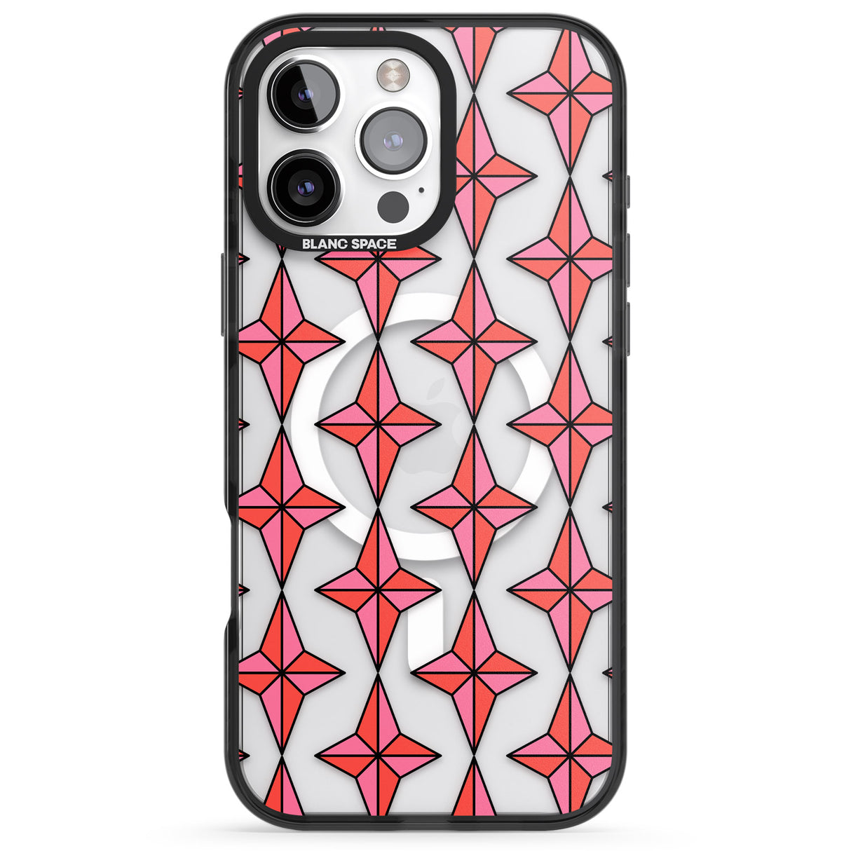 iPhone 16 Pro Max Rose Stars Pattern (Clear) Black Impact Phone Case