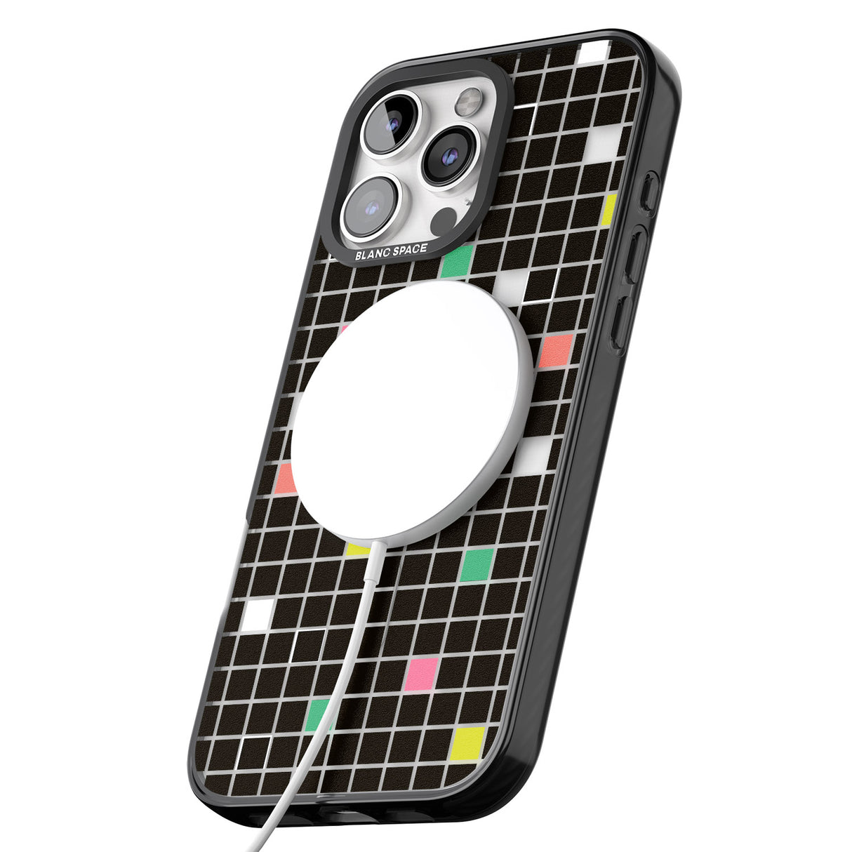 iPhone 16 Pro Max Vibrant Black Geometric Grid Black Impact Phone Case