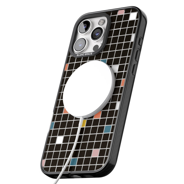 iPhone 16 Pro Max Earthtone Black Geometric Grid Black Impact Phone Case