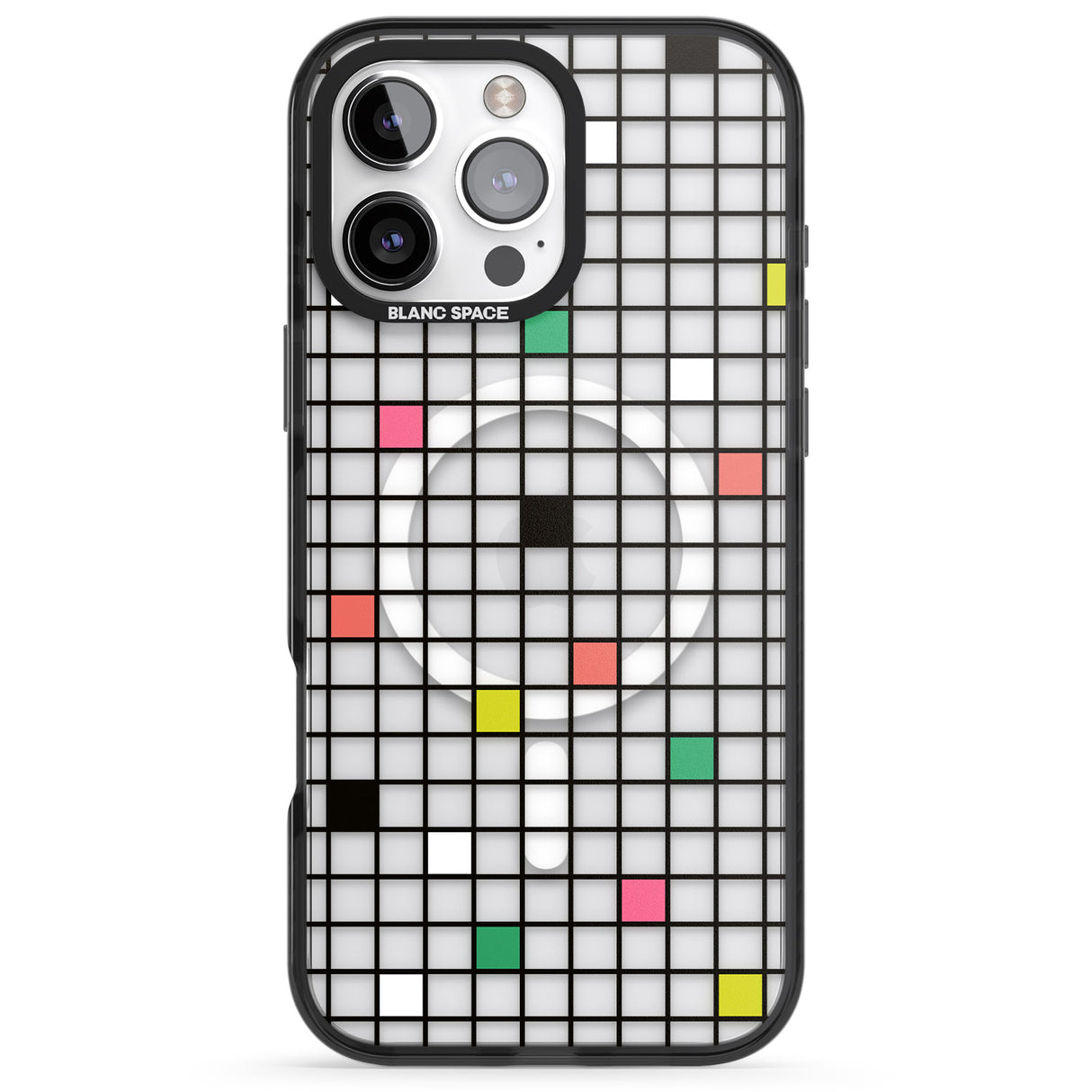 iPhone 16 Pro Max Vibrant Clear Geometric Grid Black Impact Phone Case