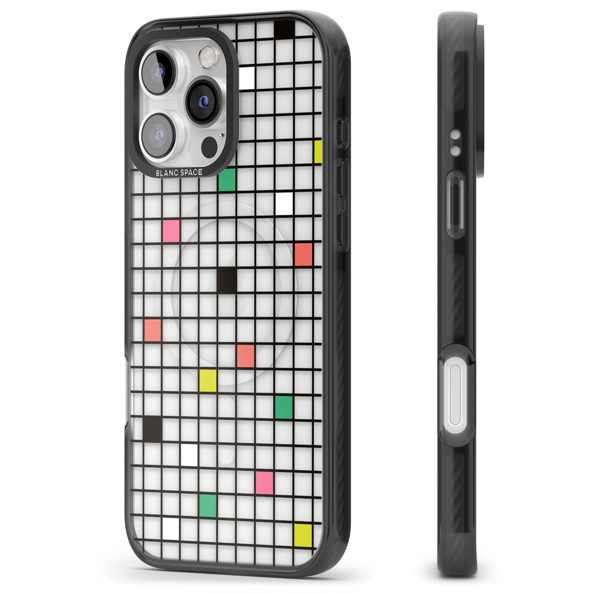 iPhone 16 Pro Max Vibrant Clear Geometric Grid Black Impact Phone Case