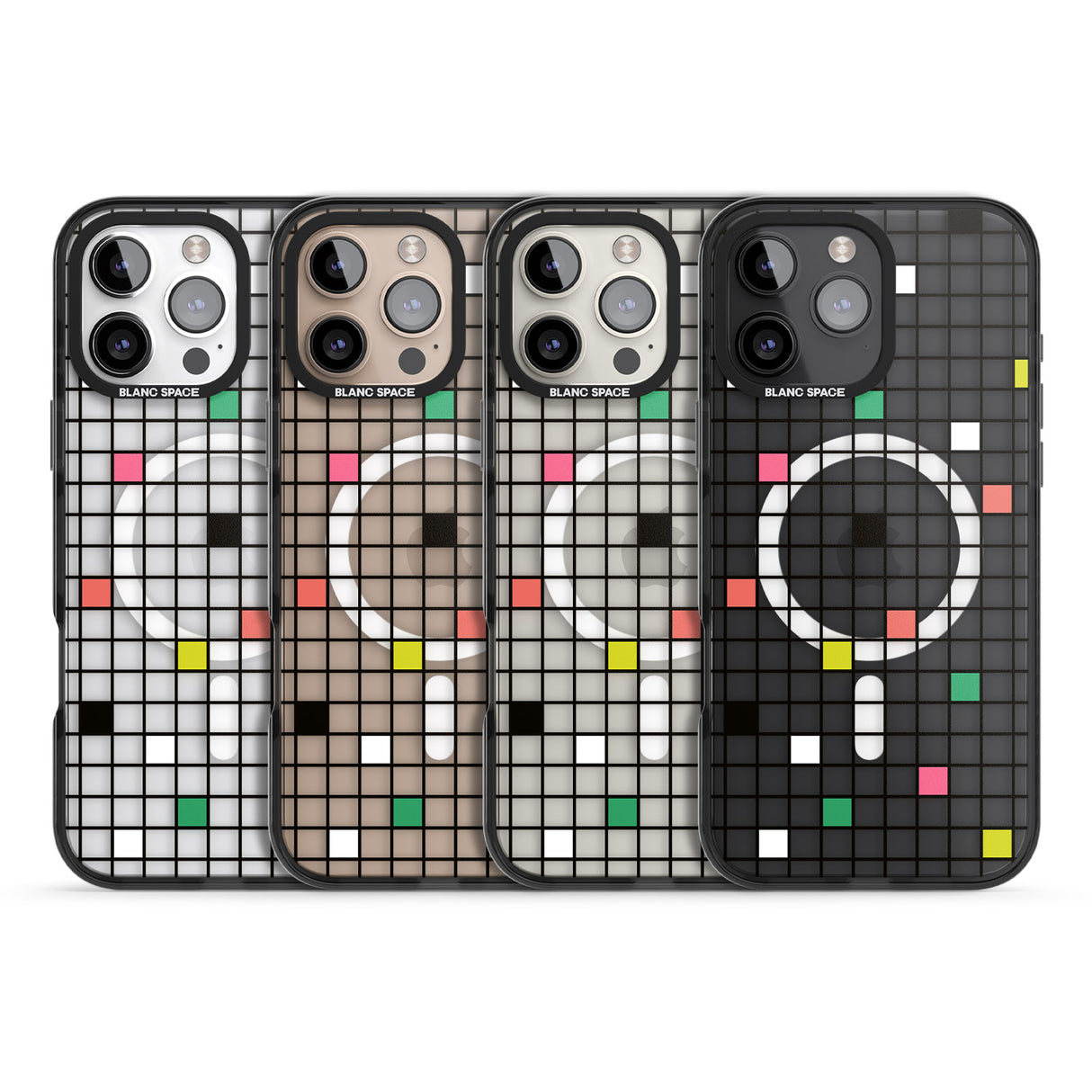 iPhone 16 Pro Max Vibrant Clear Geometric Grid Black Impact Phone Case