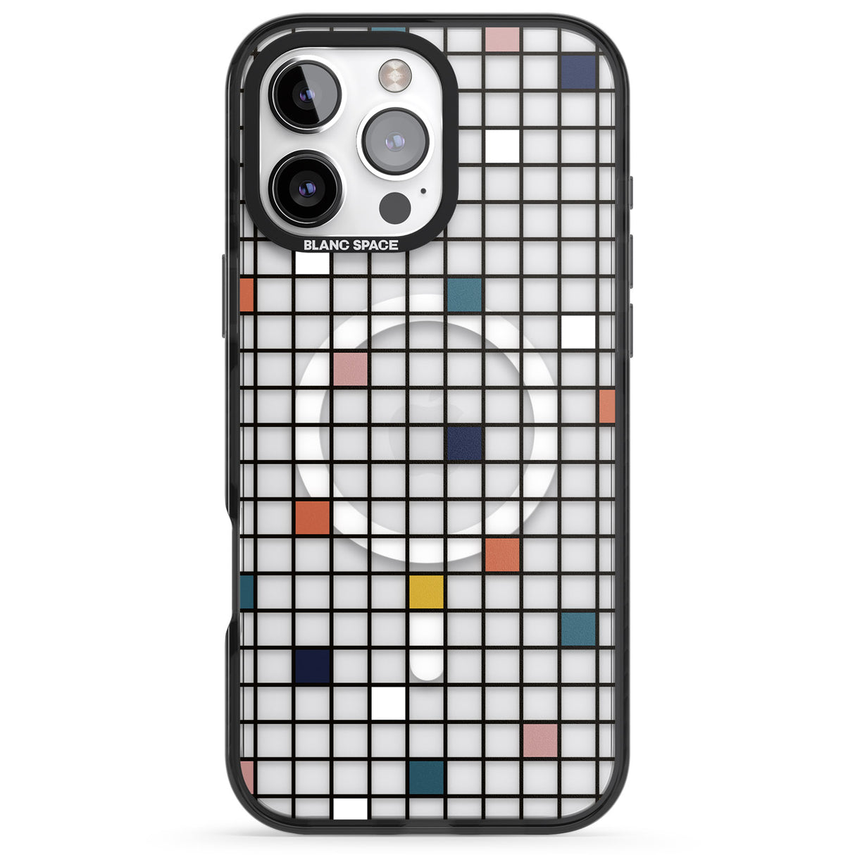 iPhone 16 Pro Max Earthtone Clear Geometric Grid Black Impact Phone Case