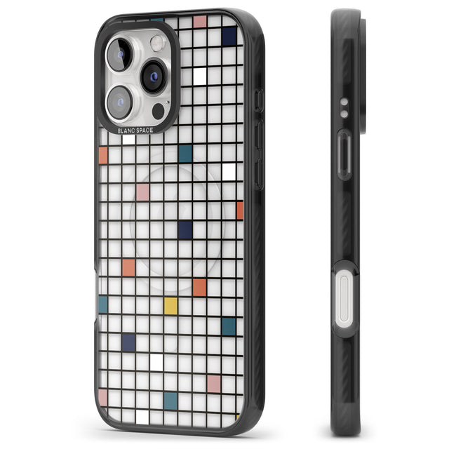 iPhone 16 Pro Max Earthtone Clear Geometric Grid Black Impact Phone Case