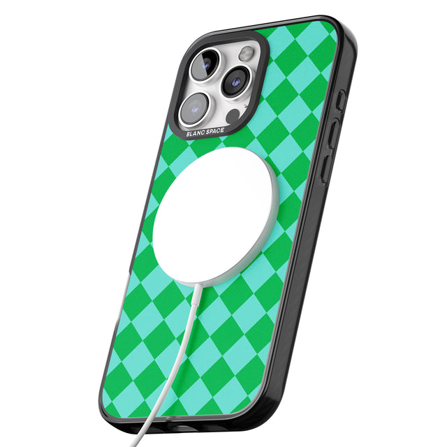 iPhone 16 Pro Max Retro Green Diamond Plaid Black Impact Phone Case