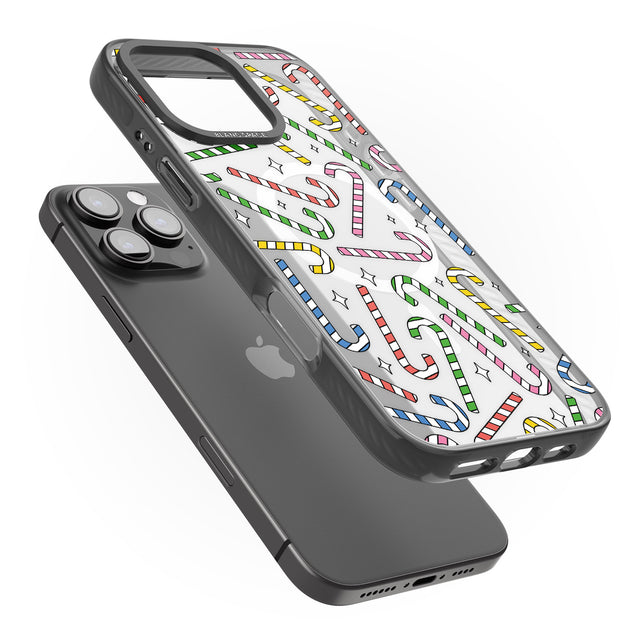 iPhone 16 Pro Max Colourful Stars & Candy Canes Black Impact Phone Case