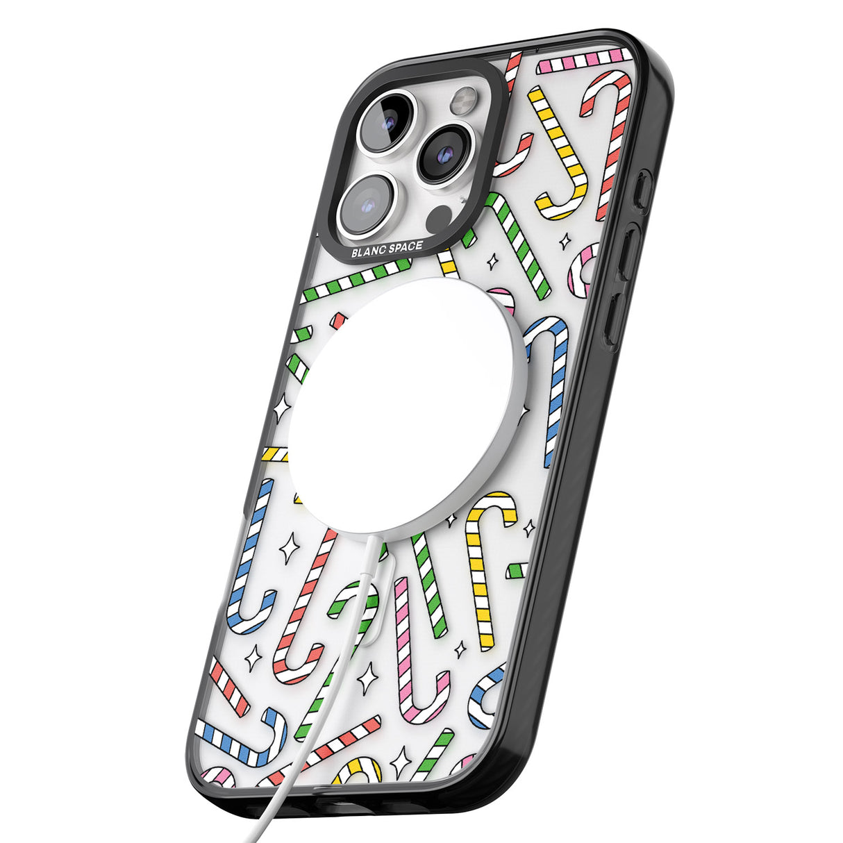 iPhone 16 Pro Max Colourful Stars & Candy Canes Black Impact Phone Case