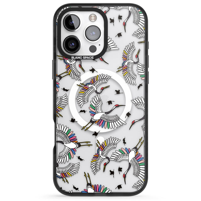 iPhone 16 Pro Max Colourful Crane Pattern Black Impact Phone Case