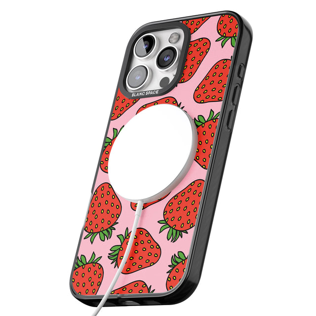 iPhone 16 Pro Max Strawberry Pattern (Pink) Black Impact Phone Case