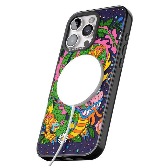 iPhone 16 Pro Max Psychedelic Jungle Dragon (Purple) Black Impact Phone Case