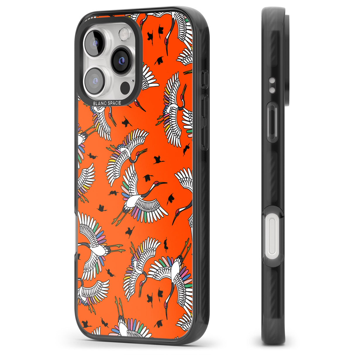 iPhone 16 Pro Max Colourful Crane Pattern (Orange) Black Impact Phone Case