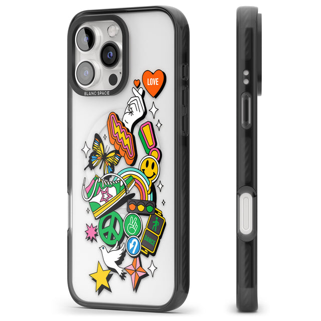 iPhone 16 Pro Max Nostalgic Sticker Collage Black Impact Phone Case