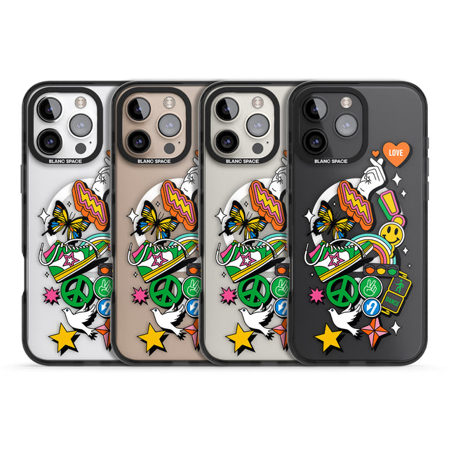 iPhone 16 Pro Max Nostalgic Sticker Collage Black Impact Phone Case