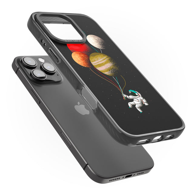 iPhone 16 Pro Max Astronaut Balloon Planets Black Impact Phone Case