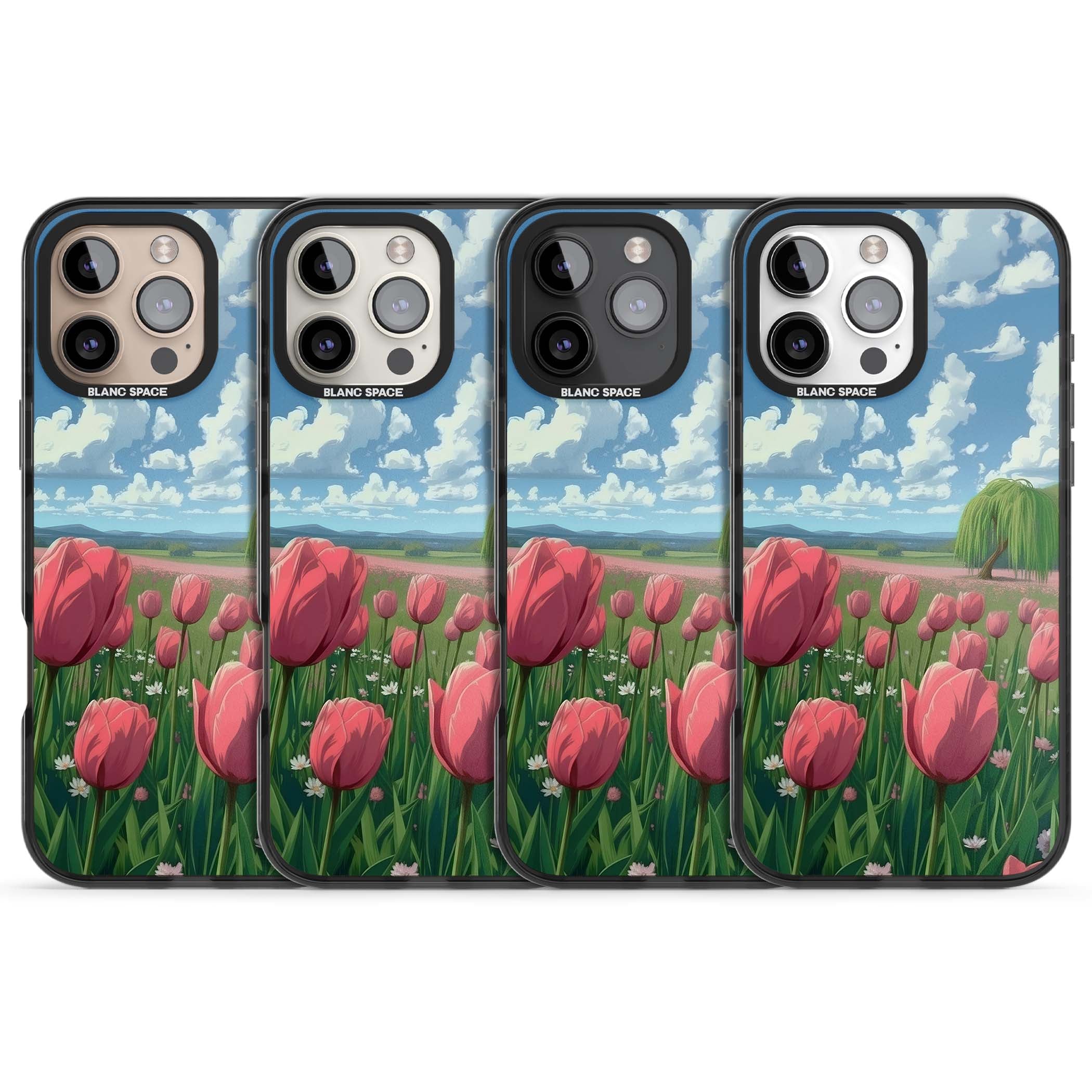 Willow By The Pink Tulips floral iPhone case | Black Impact Magsafe case for iPhone 16 Pro, iPhone 16 Pro Max