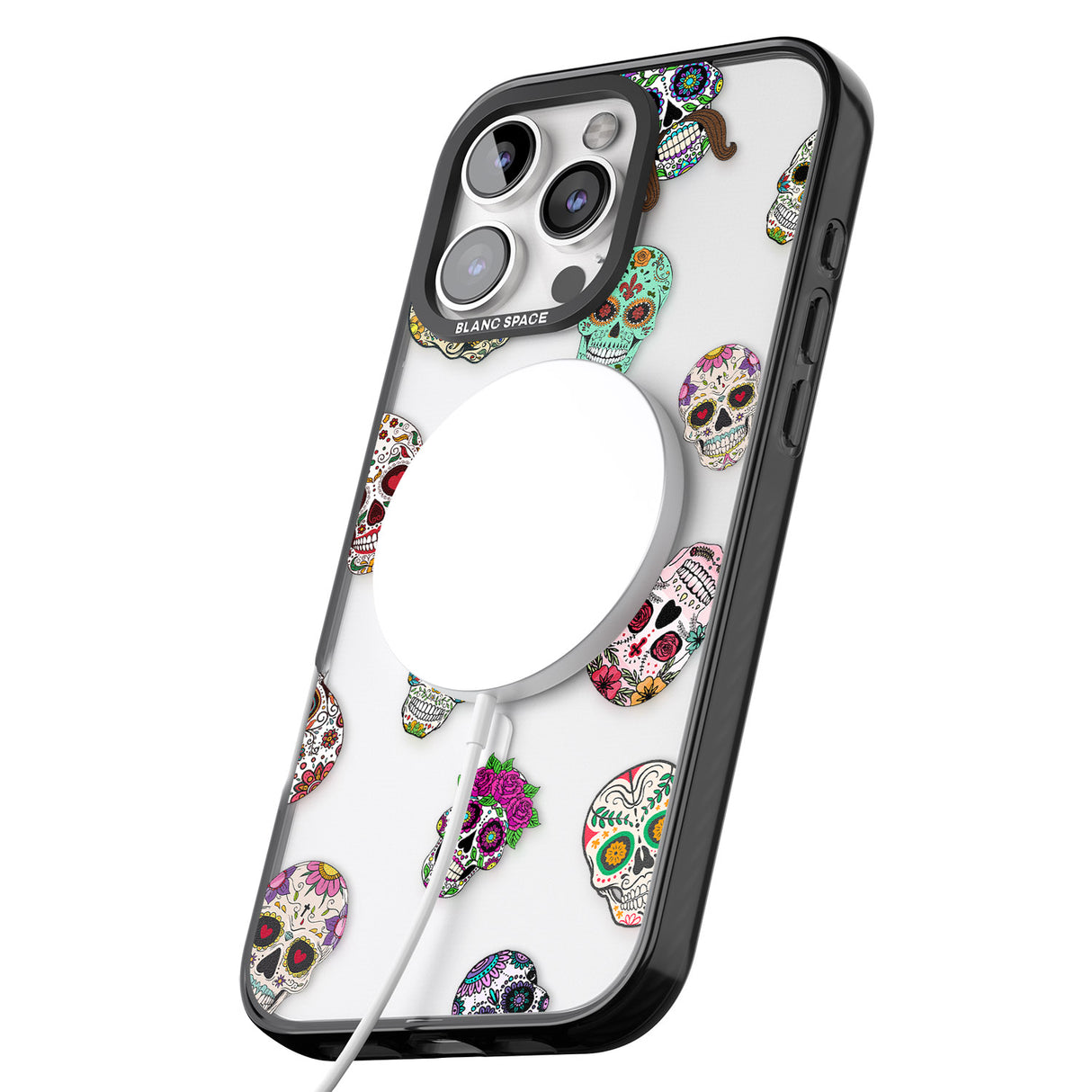 iPhone 16 Pro Max Mixed Sugar Skull Pattern Black Impact Phone Case