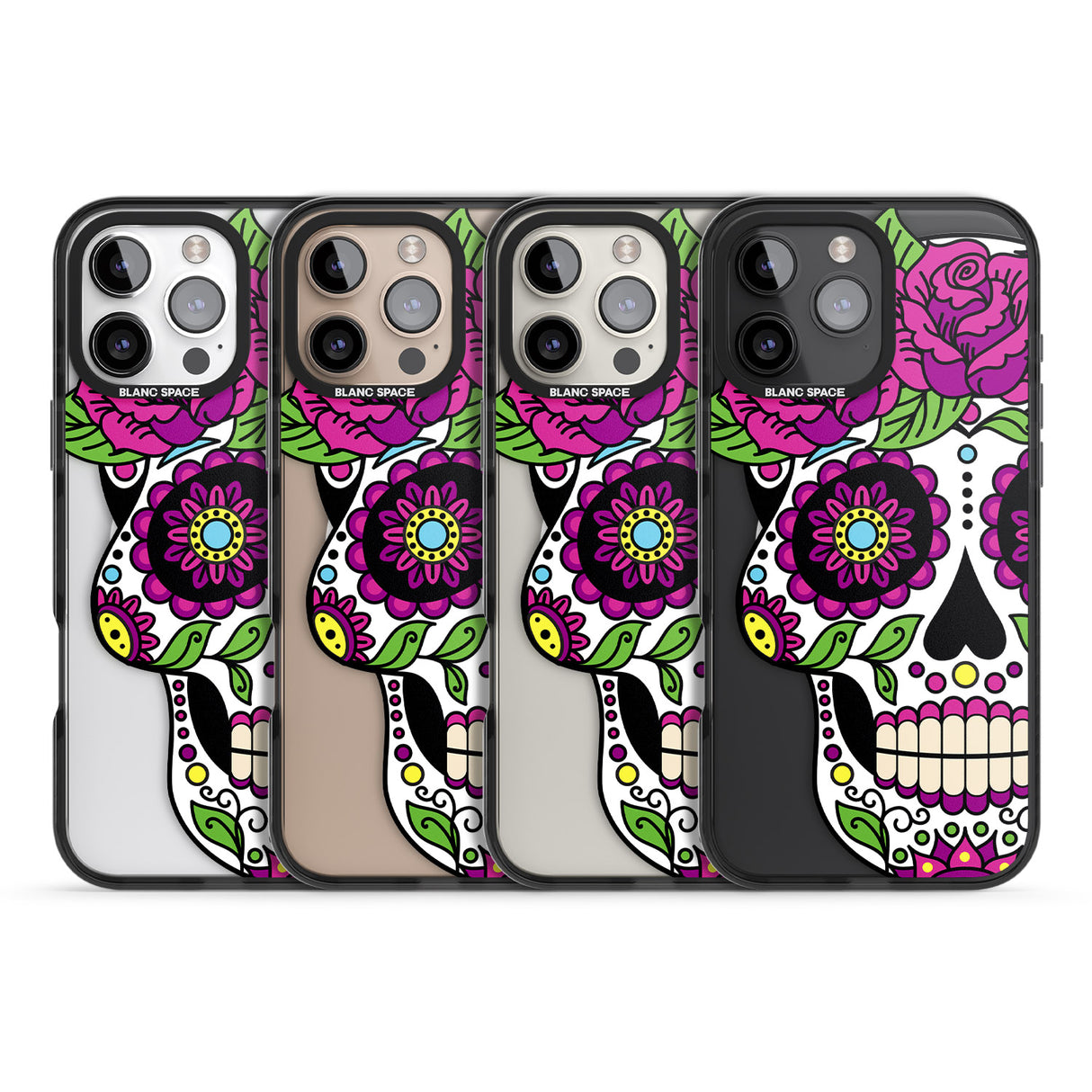 iPhone 16 Pro Max Purple Floral Sugar Skull Black Impact Phone Case