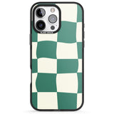 iPhone 16 Pro Max Green & Cream Wavy Check Black Impact Phone Case + Magsafe