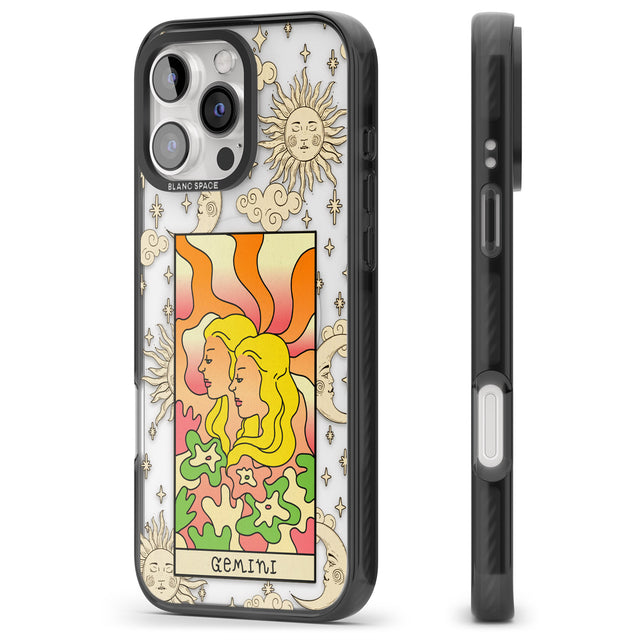 iPhone 16 Pro Max Celestial Zodiac - Gemini Black Impact Phone Case + Magsafe