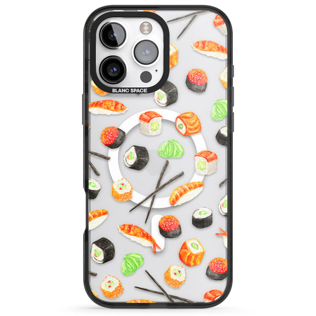 iPhone 16 Pro Max Sushi & Chopsticks Watercolour Pattern Black Impact Phone Case