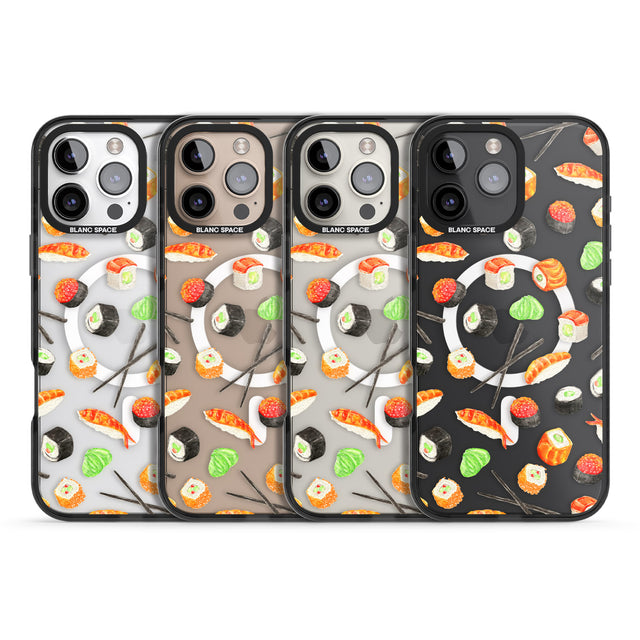 iPhone 16 Pro Max Sushi & Chopsticks Watercolour Pattern Black Impact Phone Case