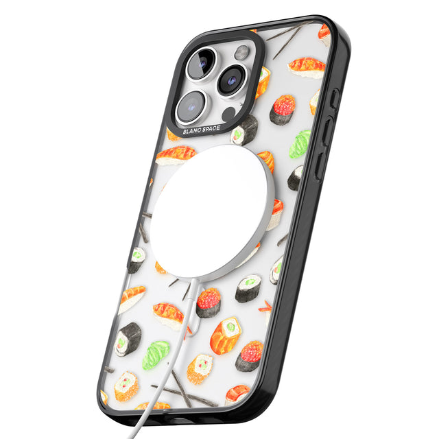 iPhone 16 Pro Max Sushi & Chopsticks Watercolour Pattern Black Impact Phone Case