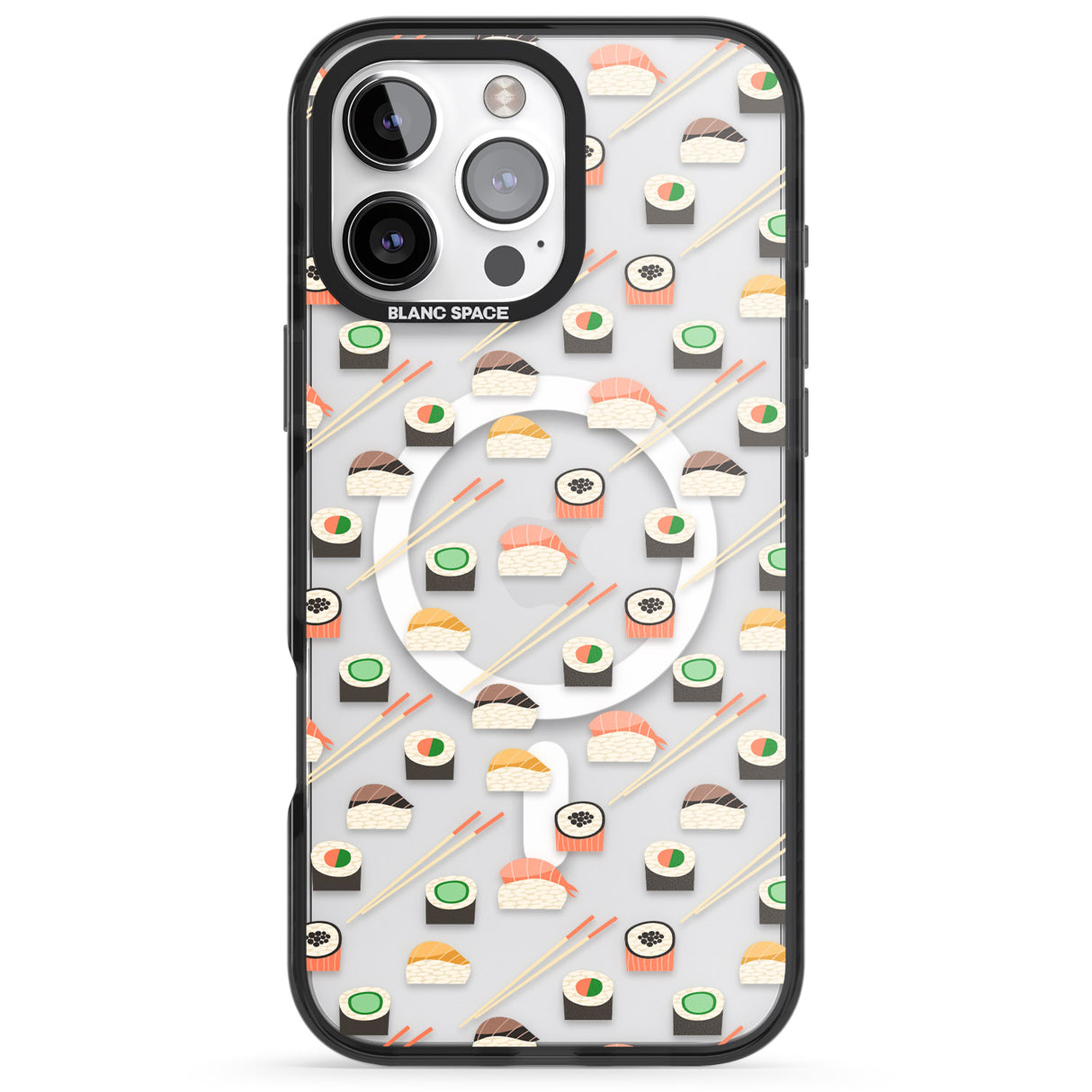 iPhone 16 Pro Max Sushi & Chopsticks Pattern Black Impact Phone Case