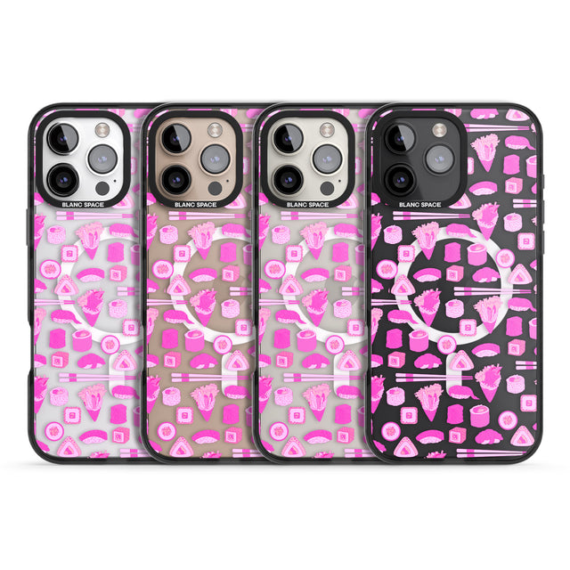 iPhone 16 Pro Max Bright Pink Sushi Pattern Black Impact Phone Case