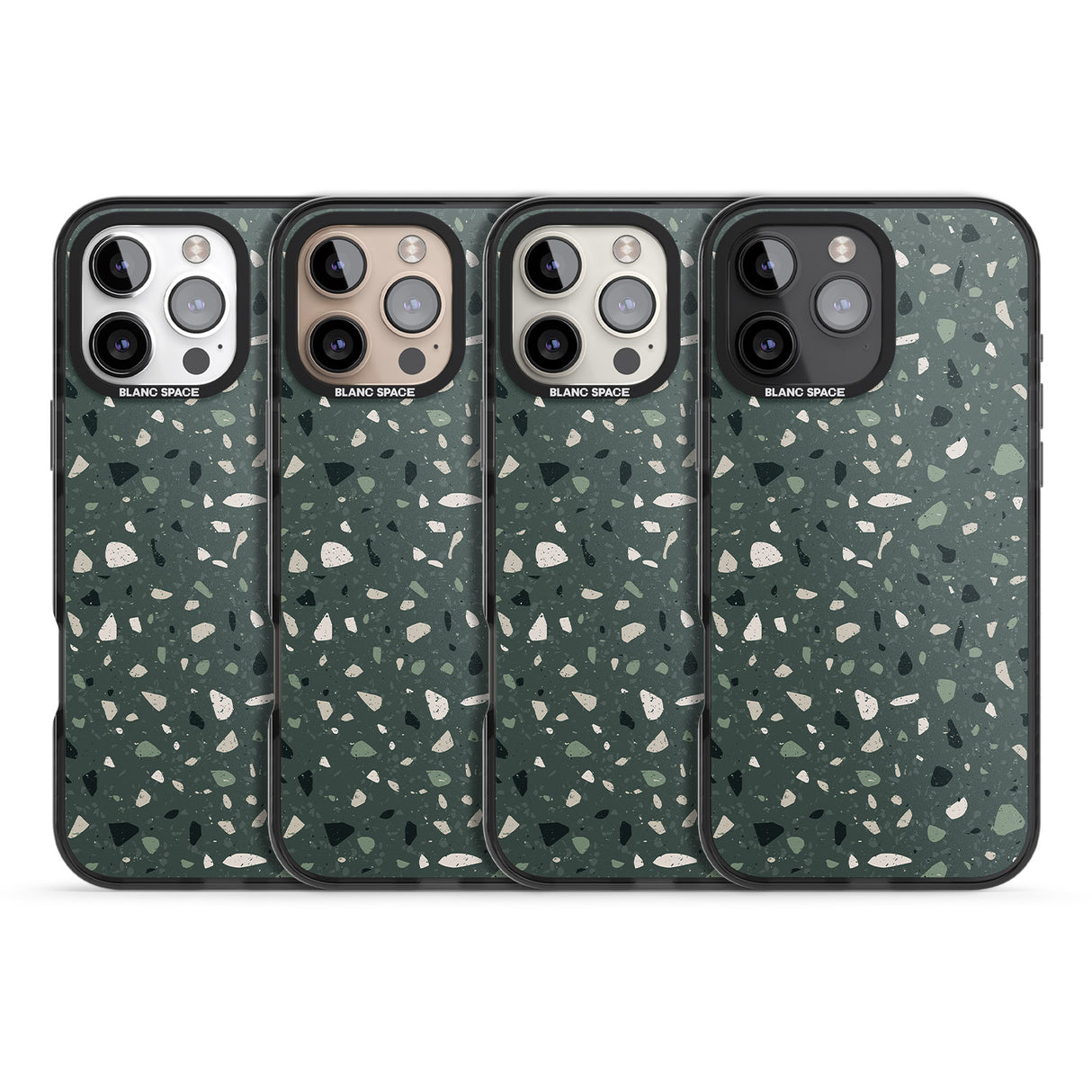 iPhone 16 Pro Max Green & Cream Terrazzo Pattern Black Impact Phone Case