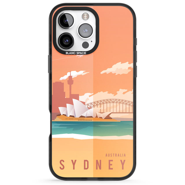 iPhone 16 Pro Max Vintage Travel Poster Sydney Black Impact Phone Case