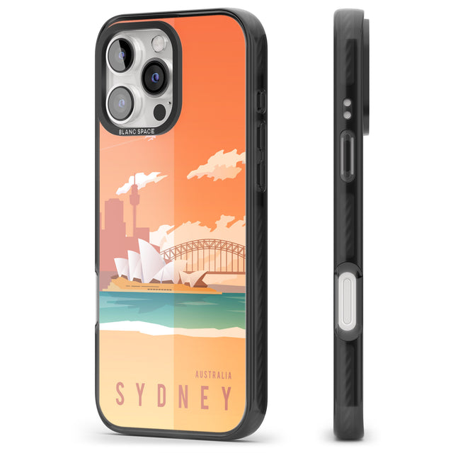 iPhone 16 Pro Max Vintage Travel Poster Sydney Black Impact Phone Case