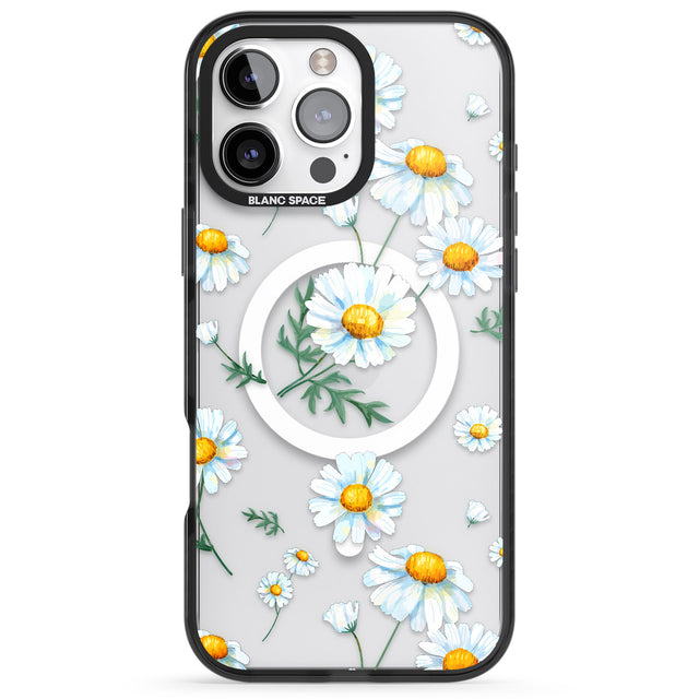 iPhone 16 Pro Max Vintage Painted Daisies Black Impact Phone Case + Magsafe