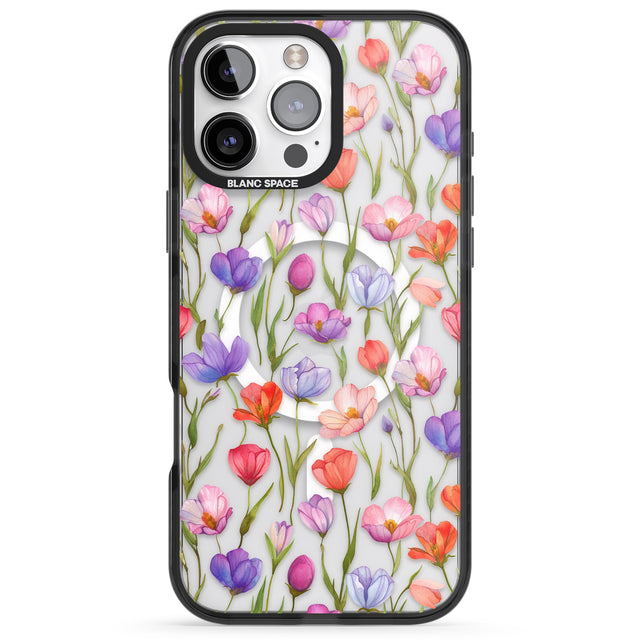 iPhone 16 Pro Max Red, Pink & Purple Flowers Black Impact Phone Case + Magsafe