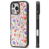 iPhone 16 Pro Max Red, Pink & Purple Flowers Black Impact Phone Case + Magsafe