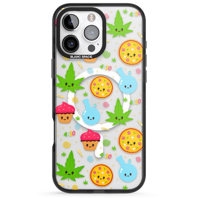 iPhone 16 Pro Max Kawaii Weed Pattern Black Impact Phone Case