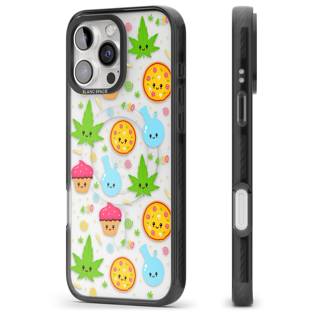 iPhone 16 Pro Max Kawaii Weed Pattern Black Impact Phone Case