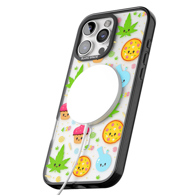 iPhone 16 Pro Max Kawaii Weed Pattern Black Impact Phone Case