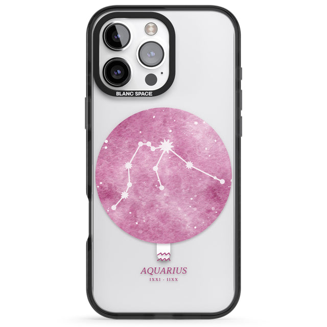 iPhone 16 Pro Max Aquarius Zodiac Transparent Design - Pink Black Impact Phone Case