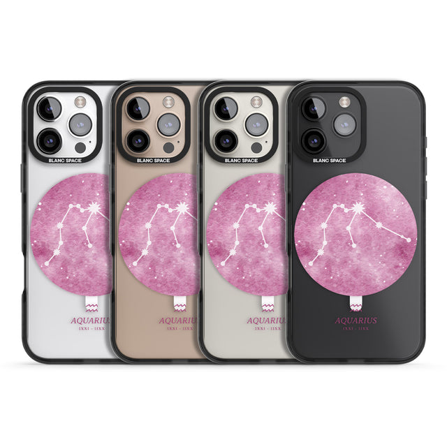 iPhone 16 Pro Max Aquarius Zodiac Transparent Design - Pink Black Impact Phone Case