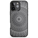 iPhone 16 Pro Max Large White Mandala Design Black Impact Phone Case