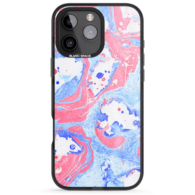 iPhone 16 Pro Max Pink, Blue & White Marbled Paper Pattern Black Impact Phone Case