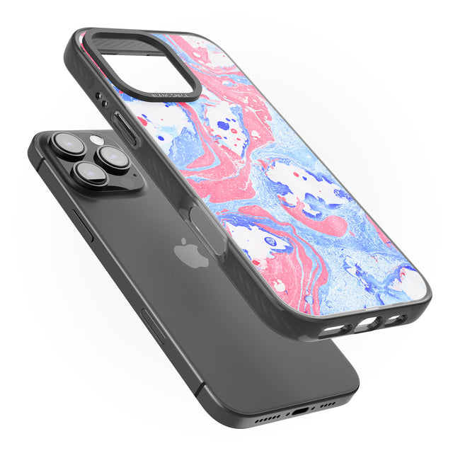 iPhone 16 Pro Max Pink, Blue & White Marbled Paper Pattern Black Impact Phone Case