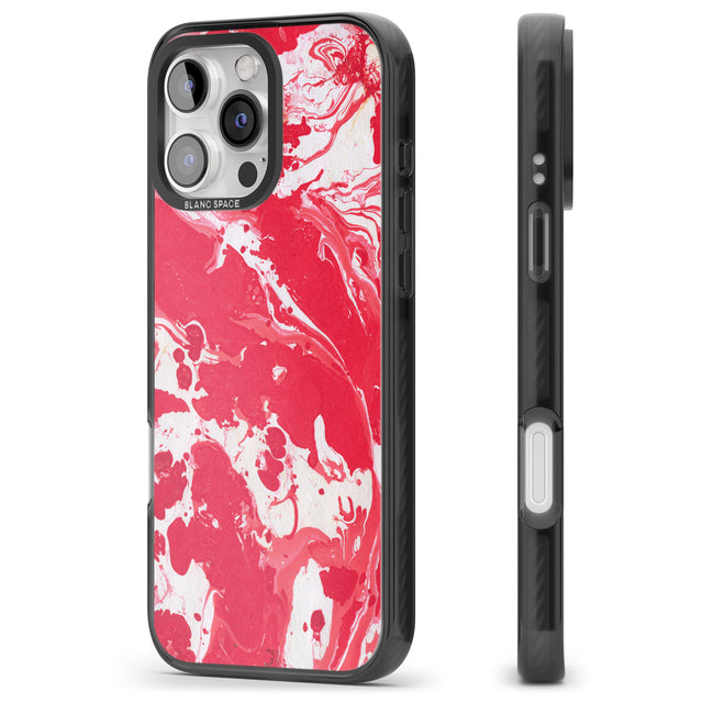 iPhone 16 Pro Max Red & White - Marbled Paper Black Impact Phone Case