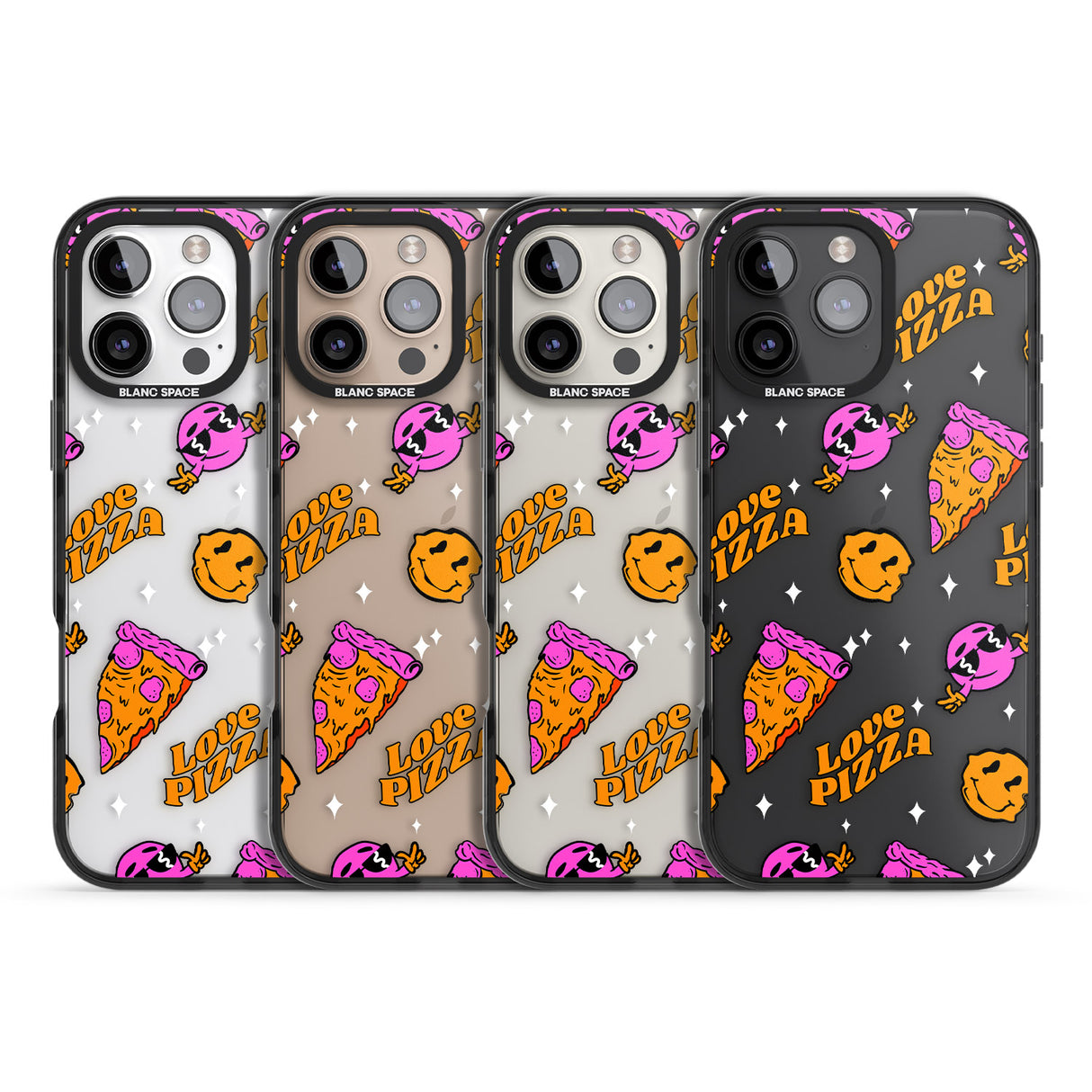 iPhone 16 Pro Max Psychedelic Love Pizza Pattern (Clear) Black Impact Phone Case